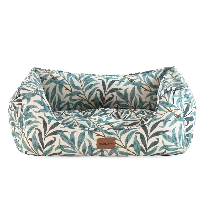 Rosewood x Morris & Co. Willow Boughs Box Bed for Dogs, Medium Dog Bed, Ivory/Green, Padded Sides, Non-Slip Base, Washable, Luxury William Morris Print