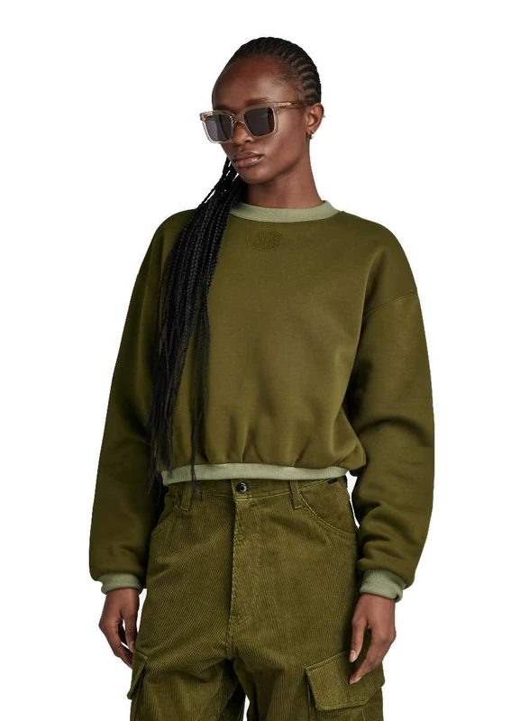 G-Star Women's Badge Logo Oversized Sweater, Green (dark olive D24218-C235-C744), M