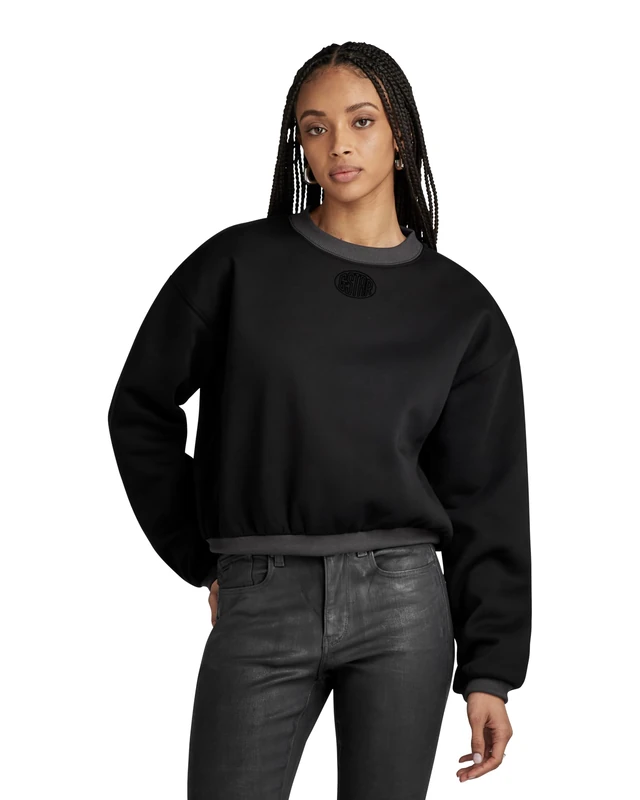 G-Star Women's Badge Logo Oversized Sweater, Black (dk black D24218-C235-6484), XS