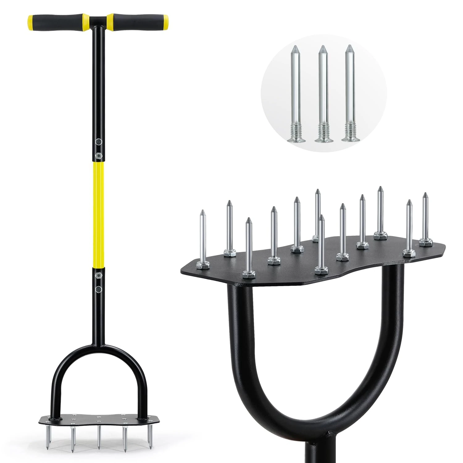 Jardineer Lawn Aerator Spikes Aerating Tool, Safe-Step Yard Grass Aerator with Spare Spikes, Lawn Spike Aerator Manual Lawn Aeration for Compact Soil