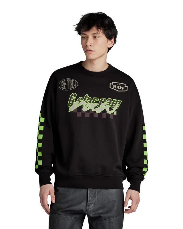 G-Star Men's Moto Sport Graphic Loose Sweater, Black (dk black D23895-B782-6484), XS - Image 1