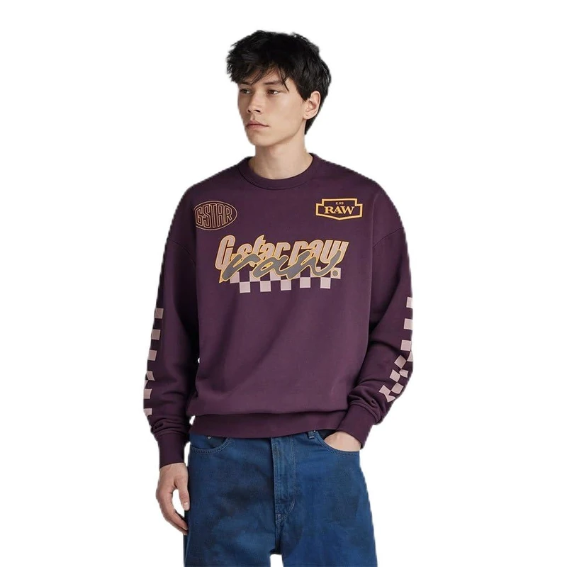 G-Star Men's Moto Sport Graphic Loose Sweater, Purple (lt maze D23895-B782-8880), M