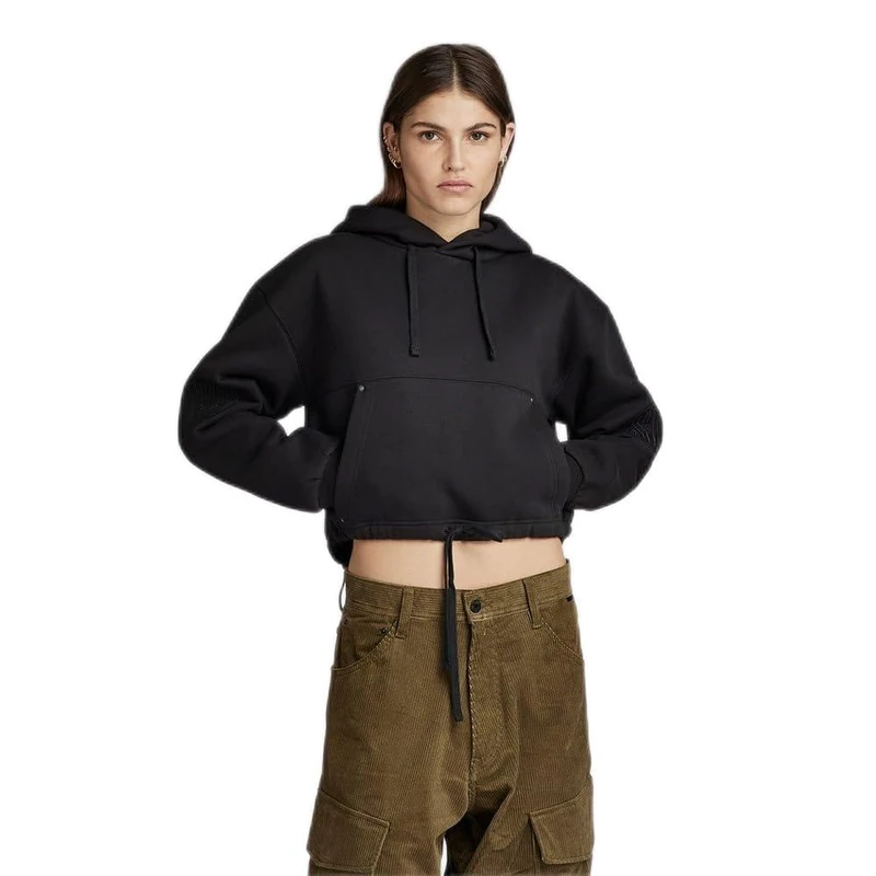 G-Star Women's Sleeve Graphic Cropped Loose Hoodie, Black (dk black D23888-D425-6484), XXS