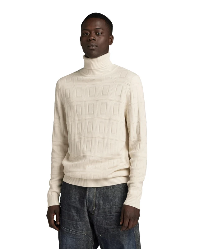 G-Star Men's Table Structure Turtle Knitted Sweater, Beige (eggnog D23934-D167-G076), L