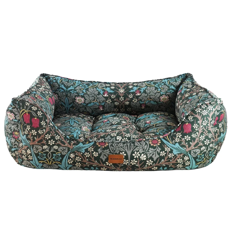 Rosewood x Morris & Co. Blackthorn Box Bed for Dogs, Large Dog Bed, Green, Padded Sides, Non-Slip Base, Washable, Luxury William Morris Print