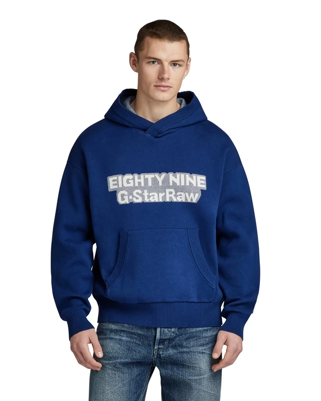 G-Star Men's Graphic Loose Knitted Hoodie, Blue (ballpen blue D23933-D488-1822), S