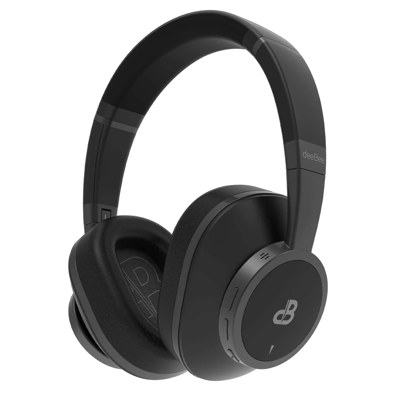 deeBee Pulse Wireless Active Noise Reduction Headphones Bluetooth ANC -35dB Mic - 40H Battery Life - Interchangeable Ear Pads - Noise Cancelling - Music Calls - DB-Pulse-BLK (Black)