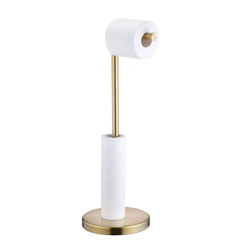 Free Standing Toilet Roll Holder, Gold Toilet Paper Holder Stand with Storage Reserve, Bathroom Roll Paper Holder, Stainless Steel, Brushed Brass, SHUNLI