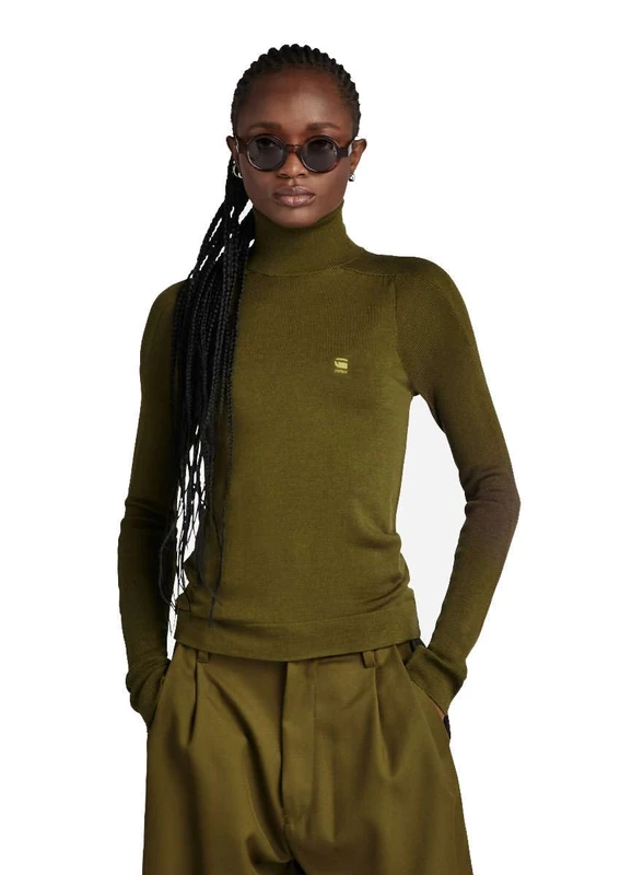 G-Star Women's Core Slim Turtle Knitted Sweater, Green (dark olive D23678-B692-C744), XL