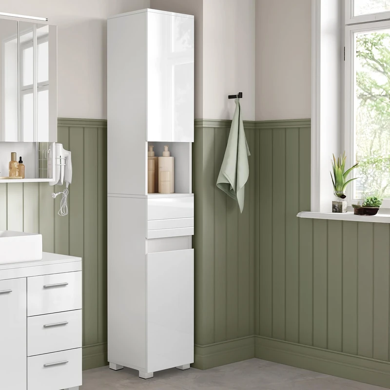VASAGLE Tall Bathroom Cabinet - Slim White Storage Unit BBC560P31
