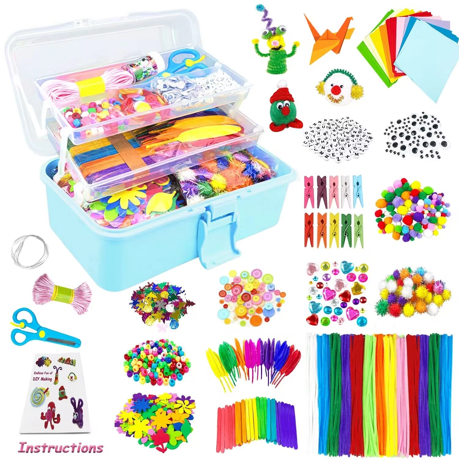 VLUINANI 3000Pcs Craft Kits for Kids DIY Arts and Crafts Supplies Set with Pipe Cleaners Craft Box Preschool Homeschool Toys Gift for Kids Boys and Girls Age 4 5 6 7 8