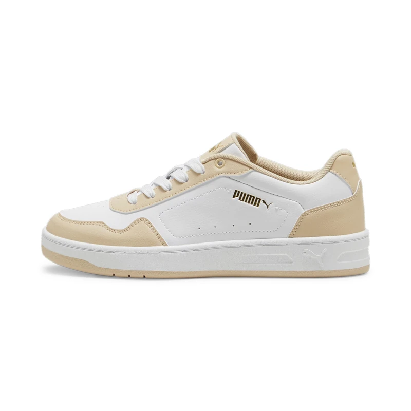 Puma Women Court Classy Sneakers, Puma White-Cashew-Puma Gold, 8.5 UK