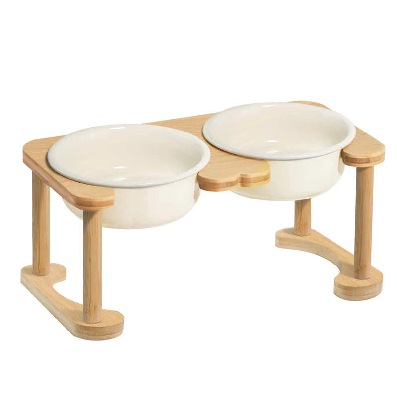 Elevated Ceramic Dog Bowls, Porcelain Raised Dog Bowl with Anti-Slip Stand, Pet Feeding Dishes for Medium Sized Dogs, Pet Feeder Bowl Set for Food and Water (6.3" Tall-28oz-Cream White)
