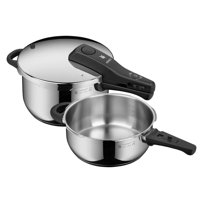 WMF Perfect Set with Quick Cooker Diameter 22 cm Diameter 4 litres and Half + Body 3 litres Cromargan Stainless Steel for Induction