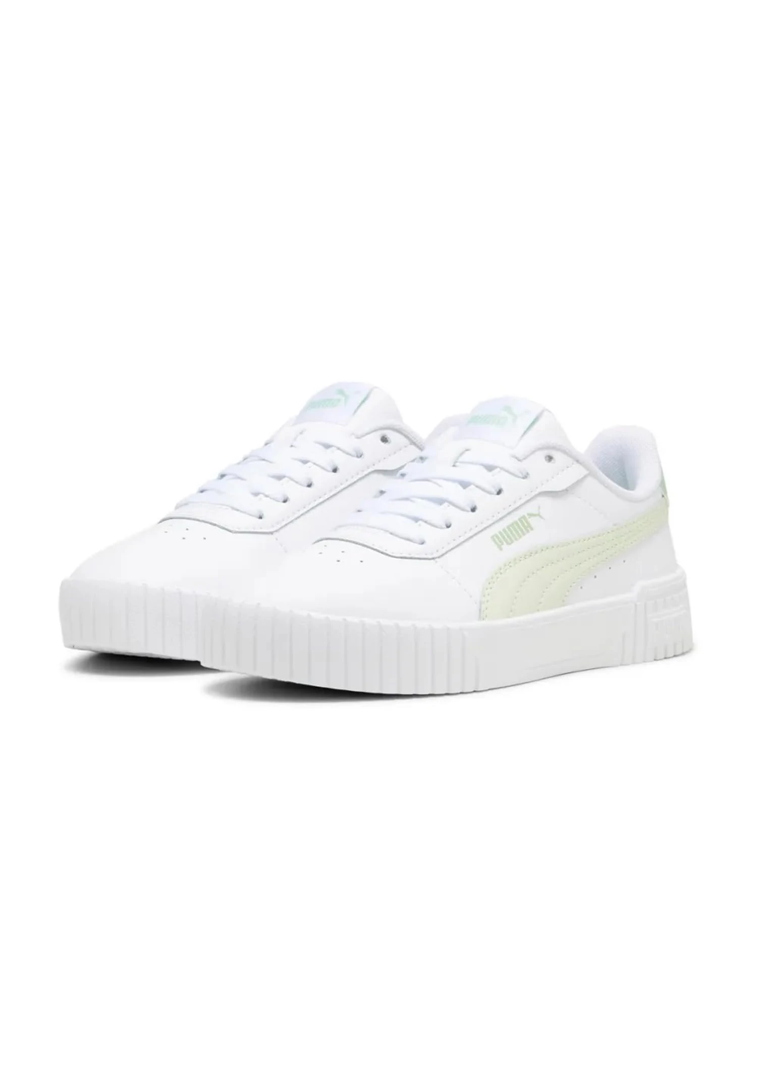 Puma Girls Carina 2.0 Jr Sneakers, Puma White-Green Illusion-Pure Green, 3 UK