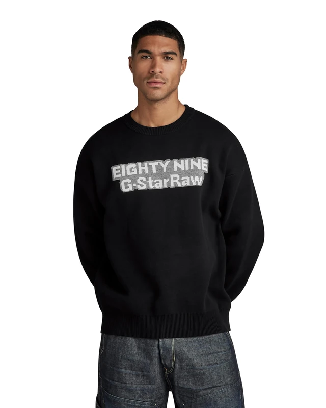 G-Star Men's Graphic Loose Knitted Sweater, Black (dk black D23936-D488-6484), L