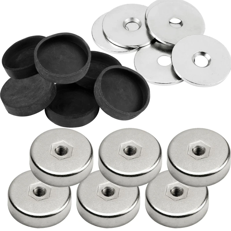 vasalat Pot magnet with internal thread, magnet with metal discs and rubber caps, round magnet diameter 20 mm, neodymium nickel-plated 18 pieces