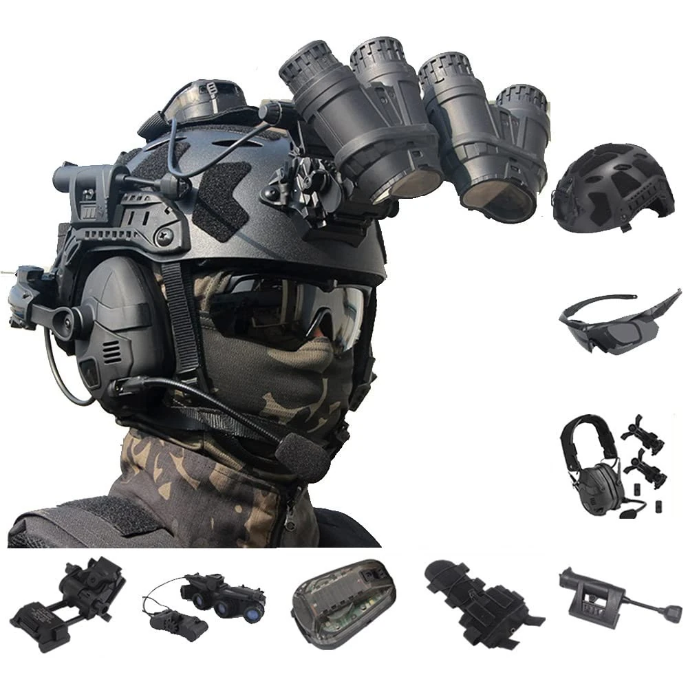 XLLYBZ Tactical Fast Helmet Set, with Tactical Multifunctional NVG Mount, EPP Pad, for Outdoor CS Paintball Hunting Cosplay Halloween (Color : BK F)