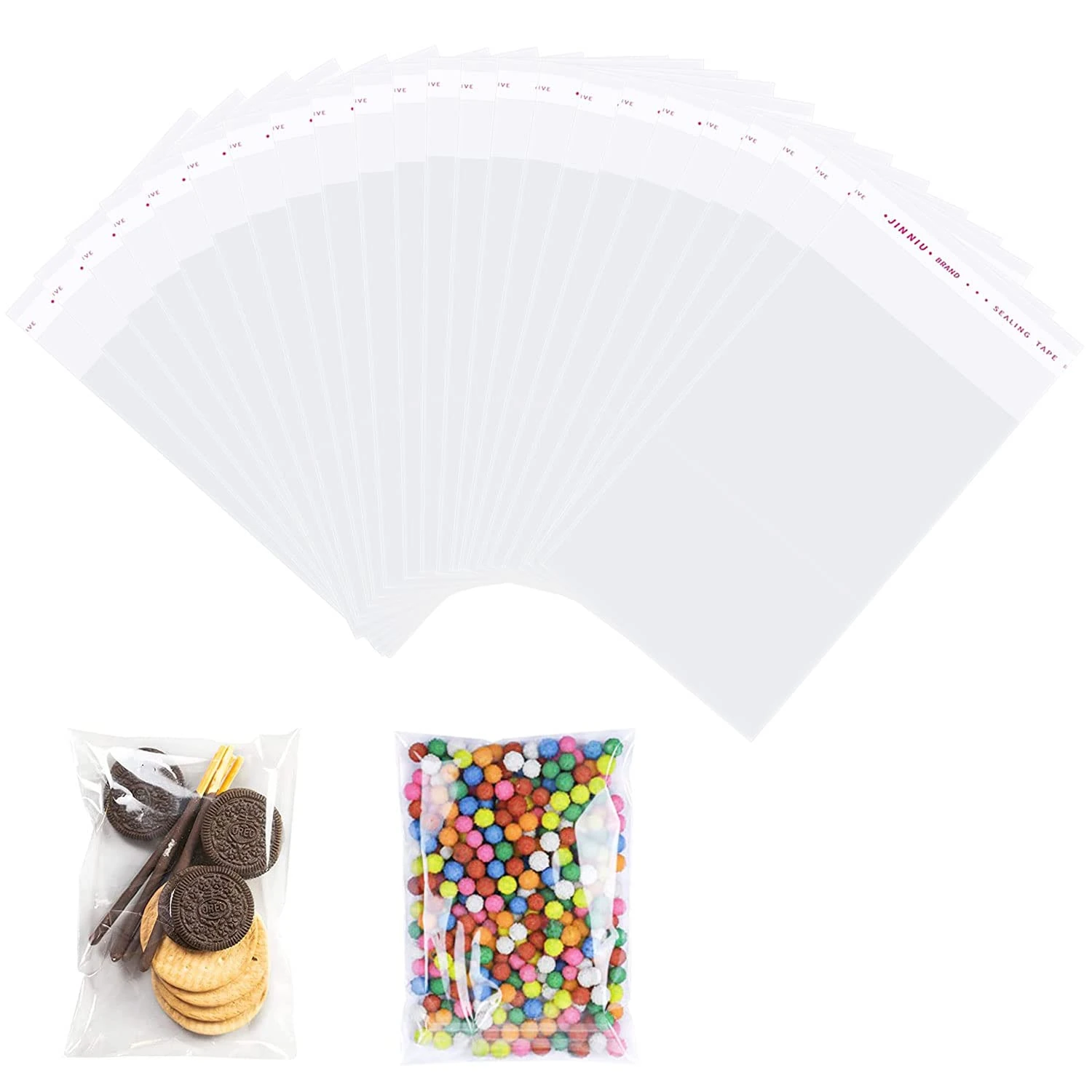 SUBTAVIK 100 Pcs Small Cellophane Bags, Resealable Clear Self-Adhesive Sweet Bags for Cookie, Jewelry, Gifts and Hairpin (7x10cm/2.8x4inch)