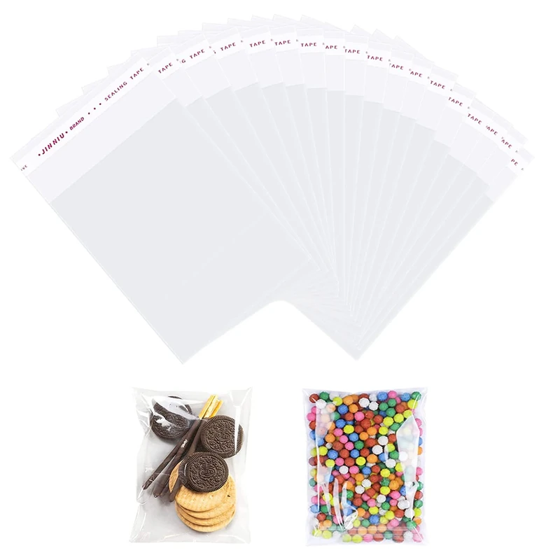 SUBTAVIK 100 Small Clear Cellophane Bags - 6x8cm Resealable Sweet Packs