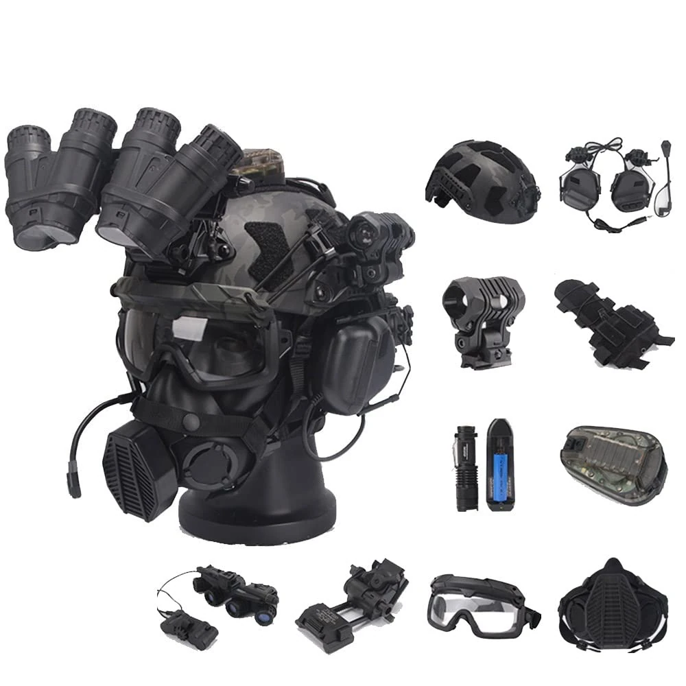 XLLYBZ Tactical Helmet Fast Set, Tactical Goggles Full Protect Face Mask EPP Pad, for Outdoor Airsoft Paintball Cosplay CS Game Gear (Color : BCK F)