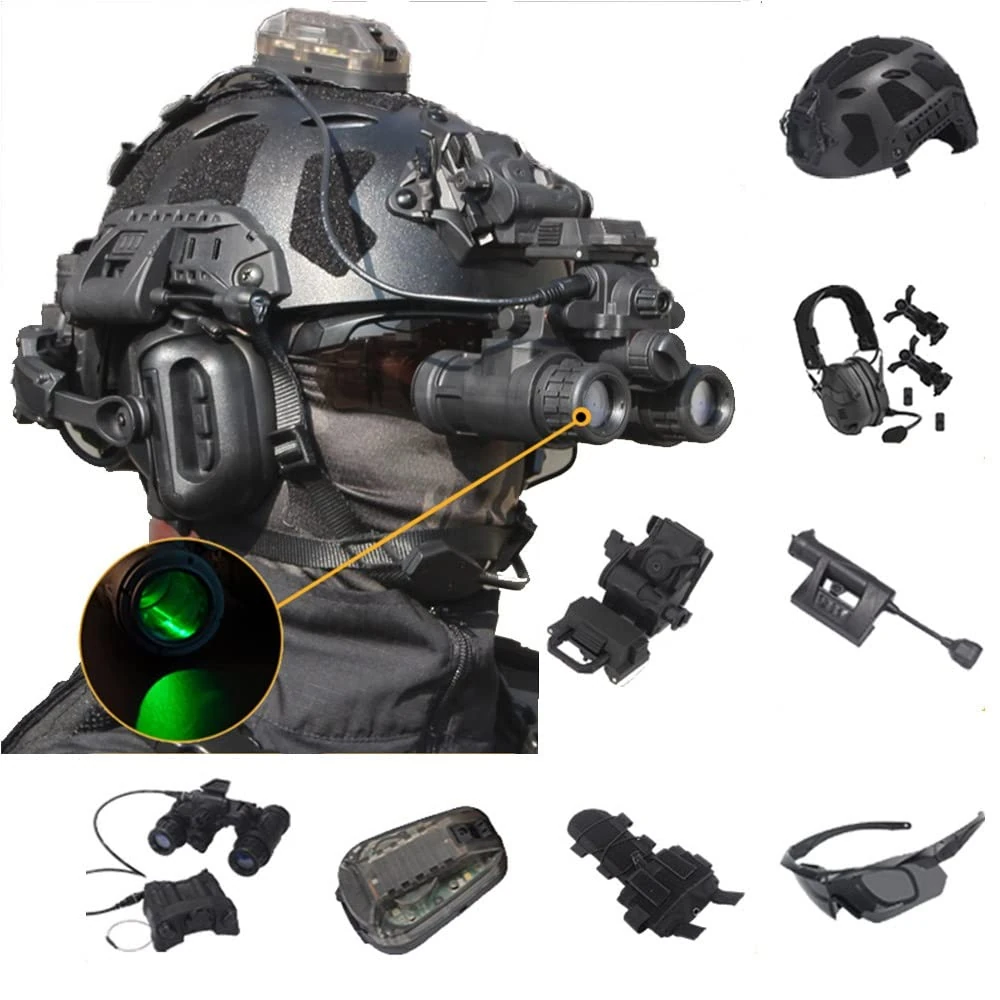 XLLYBZ Tactical Fast Helmet Set, with Tactical Multifunctional NVG Mount, EPP Pad, for Outdoor CS Paintball Hunting Cosplay Halloween (Color : Black G)