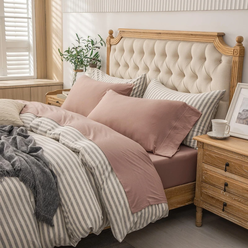 PURE ERA Jersey Knit Sheet Set Solid Petal Pink Queen