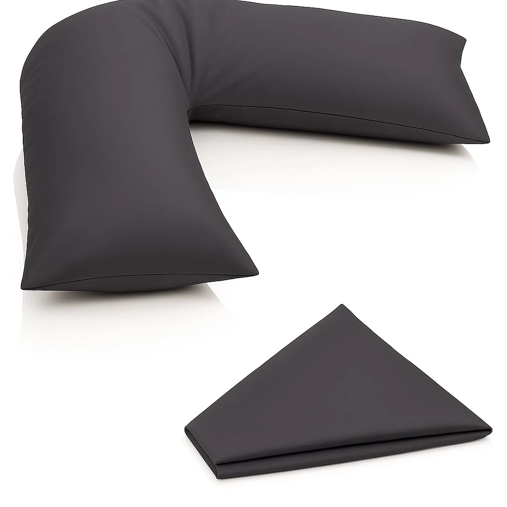 Orthopaedic V-pillow with Free pillowcase- Pregnancy Support V Shaped Triangle Pillow with polycotton pillowcase 74x34cm-Hollow Fibre V-pillow for for Neck,Maternity Pregnancy Support (Charcoal)