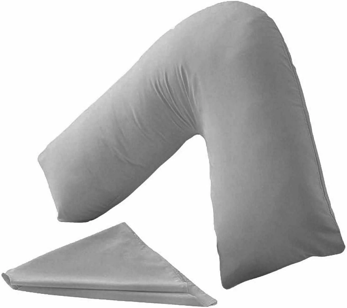 Orthopaedic V-pillow with Free pillowcase- Pregnancy Support V Shaped Triangle Pillow with polycotton pillowcase 74x34cm-Hollow Fibre V-pillow for for Neck,Maternity Pregnancy Support (Grey)