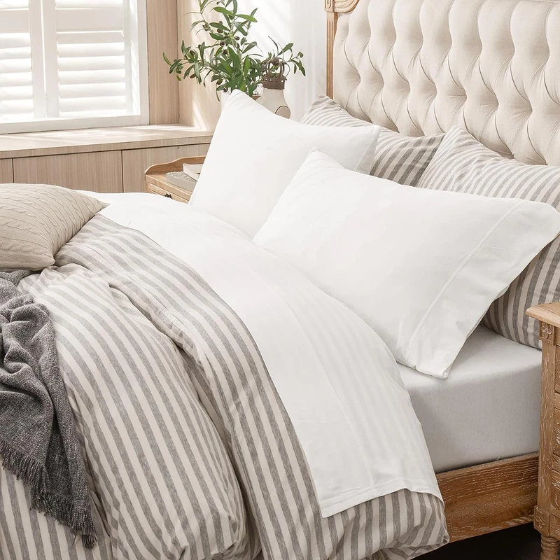 PURE ERA Jersey Knit 4pc Bedsheets King Size Bed Sheet Set 100% T-Shirt Cotton Super Soft Comfy Breathable Fits Mattress Up to 20'' Extra Deep Pocket, Solid Bright White