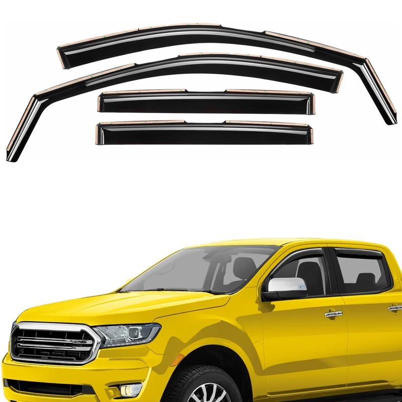 Extra Durable Window Deflectors In-Channel Window Visors Rain Guards Fit for Ford Ranger 2019-2023 SuperCrew, Sun Visors, Wind Vent Visors, Window vent shades, Exterior Car Accessories - 4 pcs. AG0209