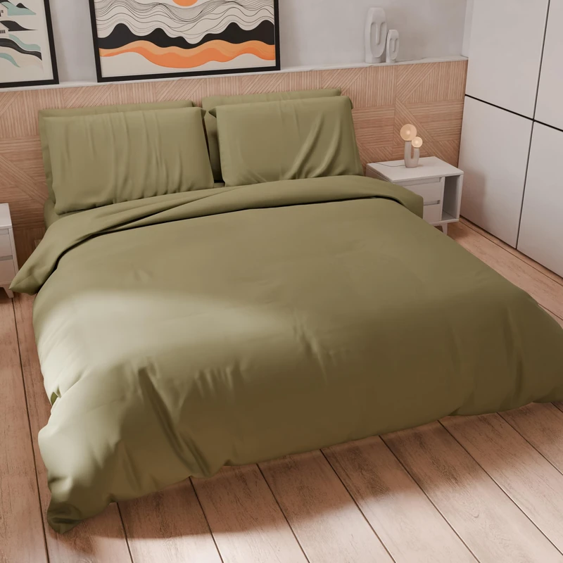 PETTI Artigiani Italiani - One and a Half Duvet Cover, Duvet Cover and Pillow Cases in Microfiber, Plain Mud, 100% Made in Italy