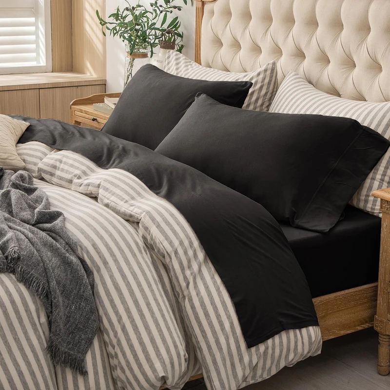 PURE ERA Jersey Knit 4pc Bed Sheet Set Bedding 100% T-Shirt Cotton Super Soft Comfy Breathable Fits Mattress Up to 20'' Extra Deep Pocket (Solid Black, King)