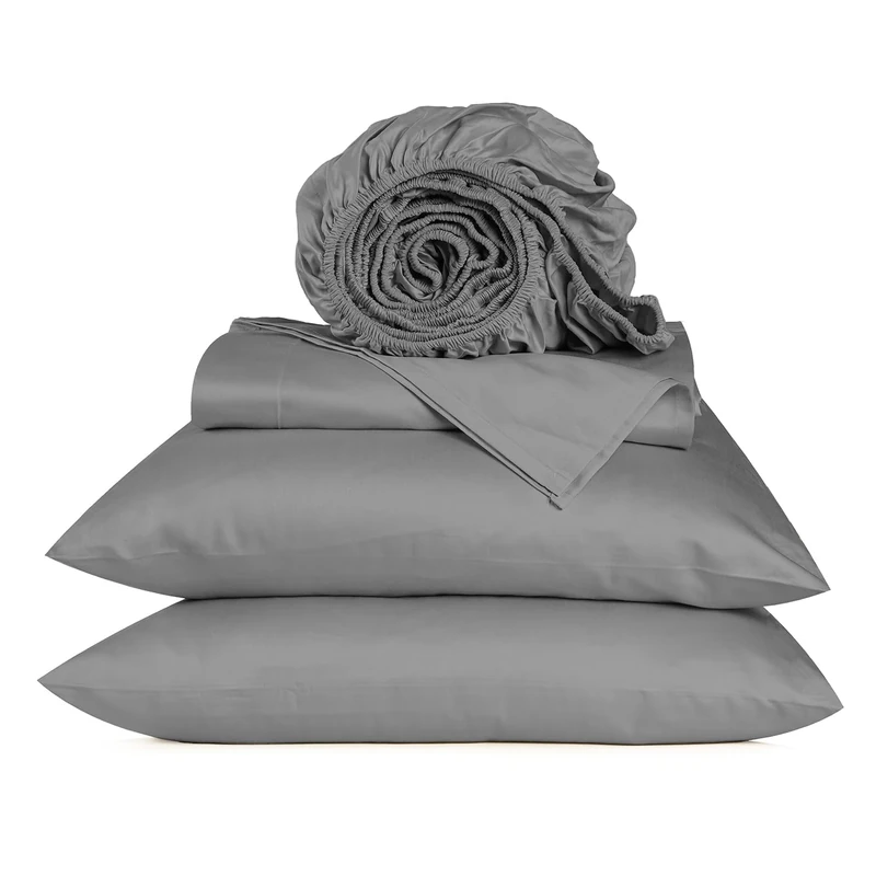 URBANHUT 100% Cotton Sheets Full Size, 4 Piece Hotel Style Sheet Set Bed Sheet for Full Size Bed, Sateen Weave Sheets, 16'' Elasticized Deep Pocket - Dark Grey