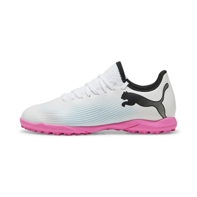 Puma Unisex Youth Future 7 Play Tt Jr Soccer Shoes, Puma White-Puma Black-Poison Pink, 3.5 UK