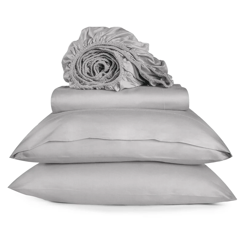 URBANHUT 100% Cotton Sheets Full Size, 4 Piece Hotel Style Sheet Set Bed Sheet for Full Size Bed, Sateen Weave Sheets, 16'' Elasticized Deep Pocket - Silver Grey