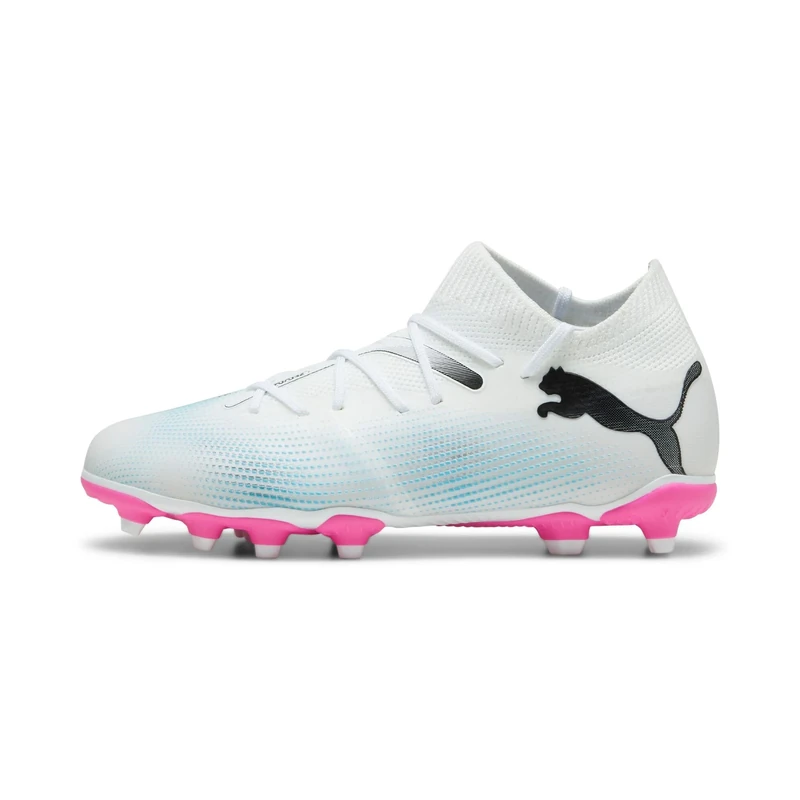 Puma Unisex Youth Future 7 Match Fg/Ag Jr Soccer Shoes, Puma White-Puma Black-Poison Pink, 1 UK