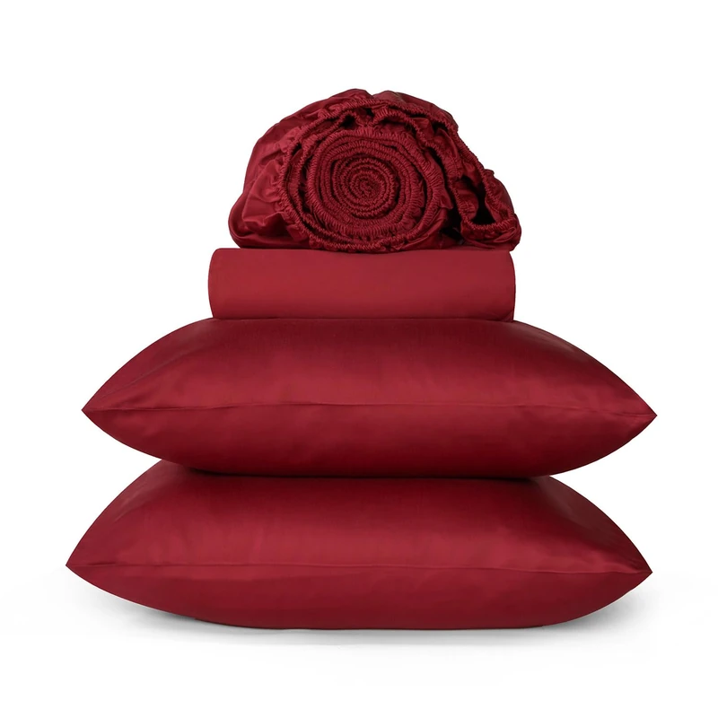 URBANHUT 100% Cotton Full Size Bedding Sheets Set (4Pc), 800 Thread Count, Thick, Soft & Smooth Luxury Sateen Weave Hotel Sheets, Long Staple Cotton, 16'' Elasticized Deep Pocket -Burgundy