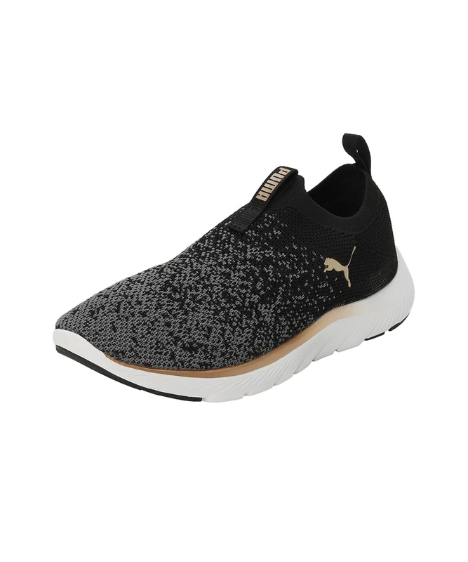 PUMA Women's Softride Remi Slip-on Knit Running Shoes, PUMA Black-PUMA Gold-Cool Dark Gray, 8 UK