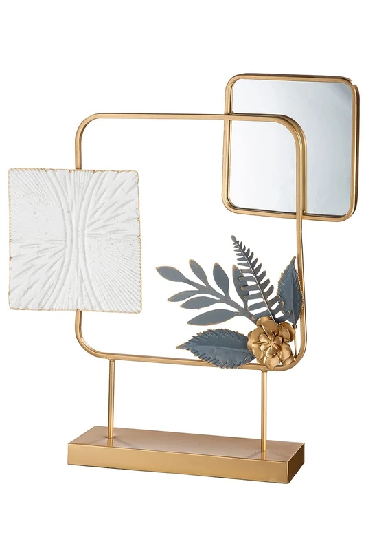 Casablanca Modern Sculpture Decorative Object Metal with Mirror Element Gold Grey White 60 x 57 cm