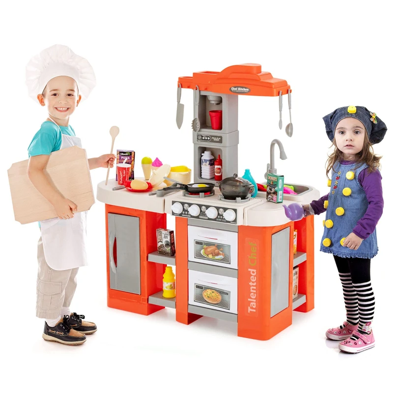 GYMAX Kids Kitchen Playset, Toy Kitchen Set with Oven, Stove, Storage Space