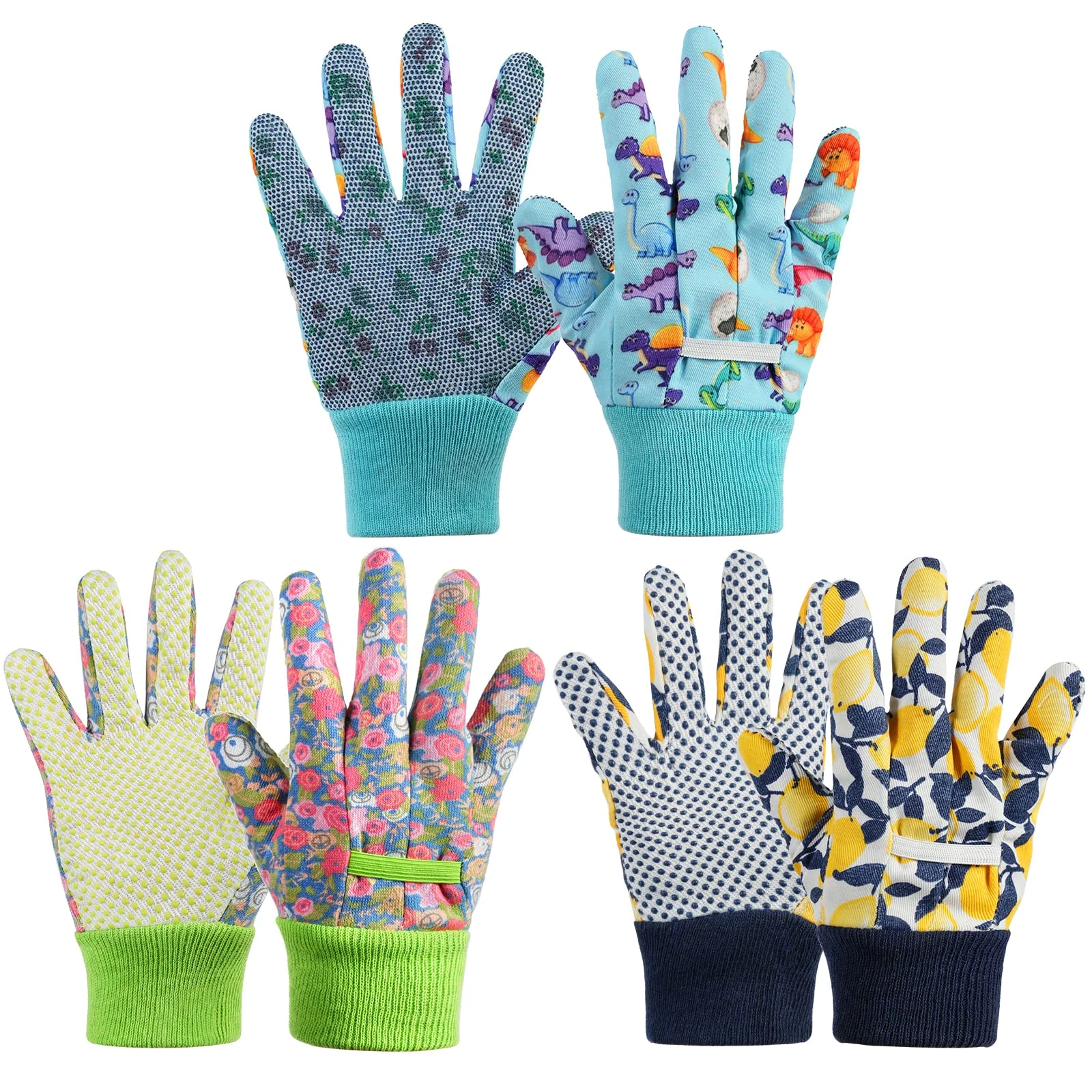 OSDUE 3 Pairs of Gardening Gloves, Kids Safety Work Gloves, Gardening Gloves for Women with Soft PVC Dots, Comfortable Breathable Non-Slip Flexible for Yard, Fishing, Camping