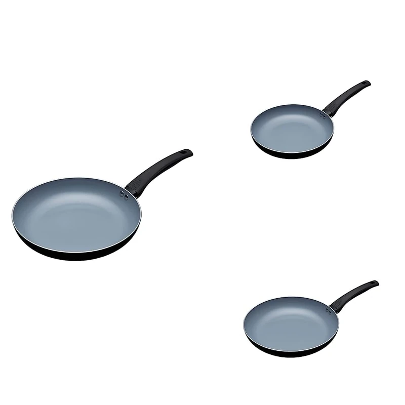 MasterClass 3pc Ceramic Non-Stick Eco Frying Pan Set with 3X Induction-Safe Frying Pans, 24cm, 26cm and 28cm