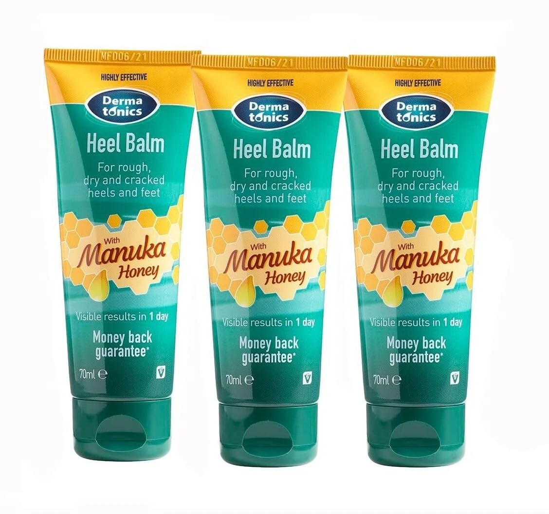 Dermatonics Fast-Acting Manuka Honey Heel Balm | Nourishing Formula for Rough and Cracked Heels | Hydrates and Softens Dry Feet | Suitable for Diabetics and Vegan-friendly | Pack of 3 x 60 ml