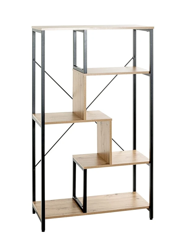 HAKU Mobel Rack Oak, Black, Mdf, Metal - Size: W 74 cm X H 132 cm X D 35 cm, Style: Modern