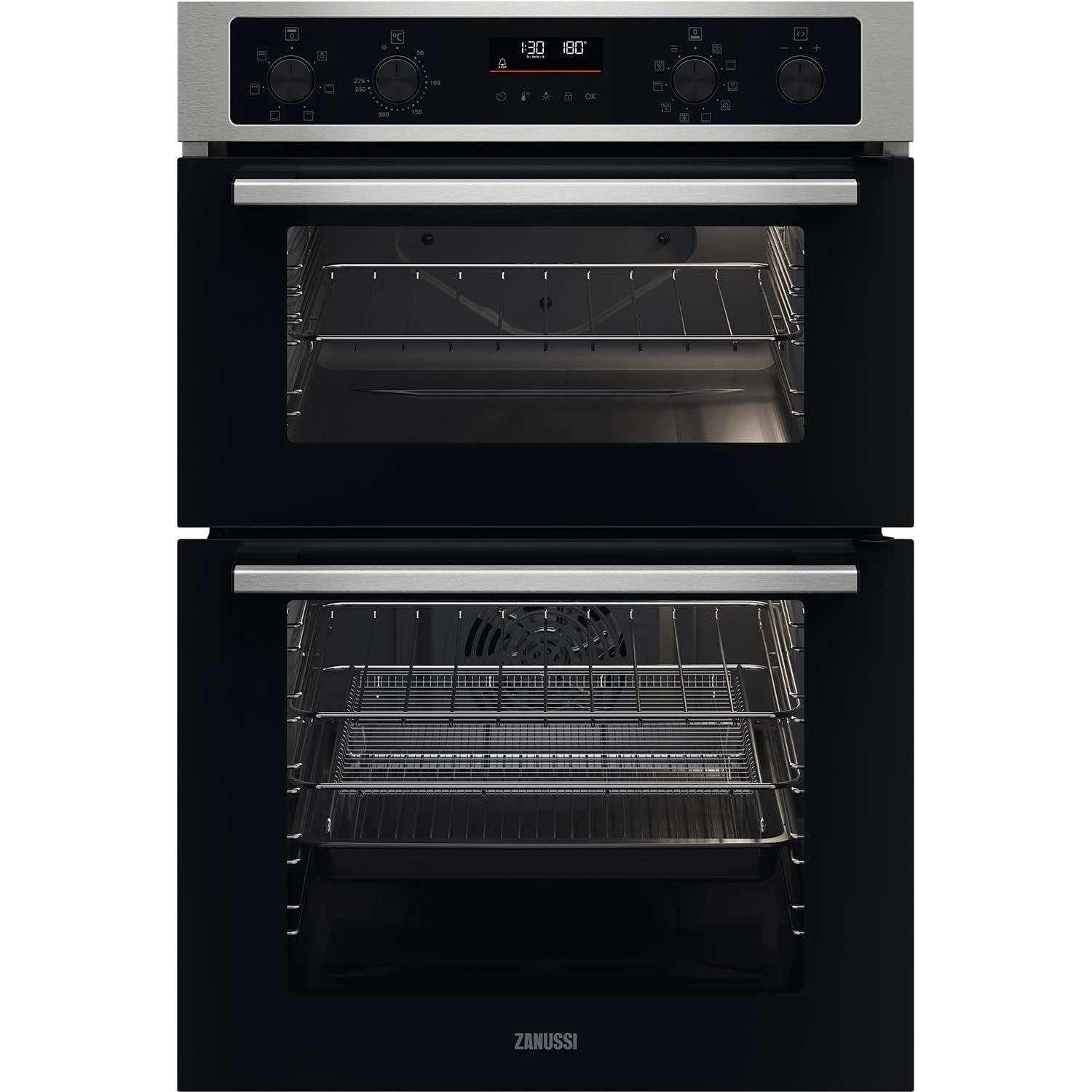 Zanussi Series 40 Airfry Built-in Double Oven ZKCNA7XN, 61L Capacity, Catalytic Cleaning, LED Display, Fan Controlled Defrosting, Antifingerprint, Stainless Steel
