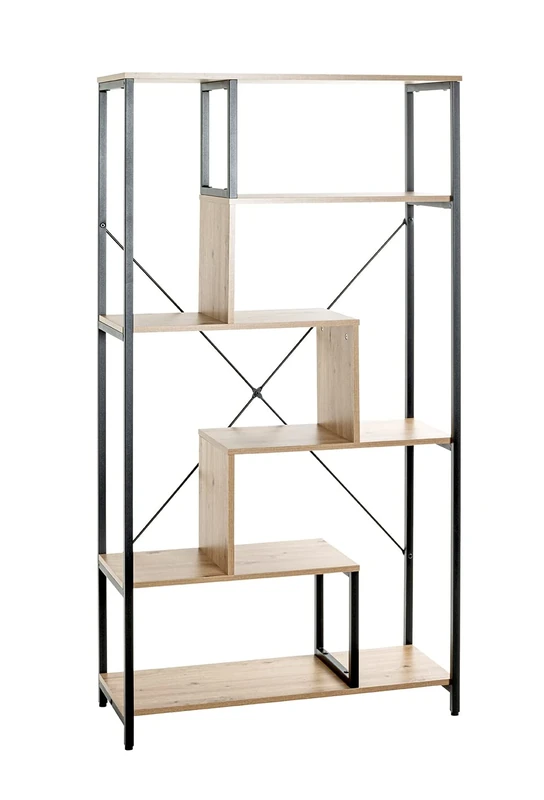 HAKU Möbel Rack Oak, Black, Mdf, Metal - Size: W 84 cm X H 163 cm X D 35 cm, Style: Modern