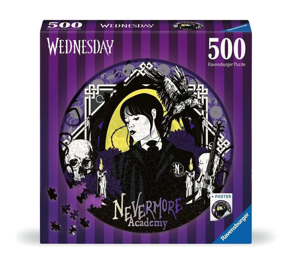 Ravensburger Wednesday Addams Gifts - Circular 500 Piece Jigsaw Puzzle for Adults and Kids Age 10 Years Up