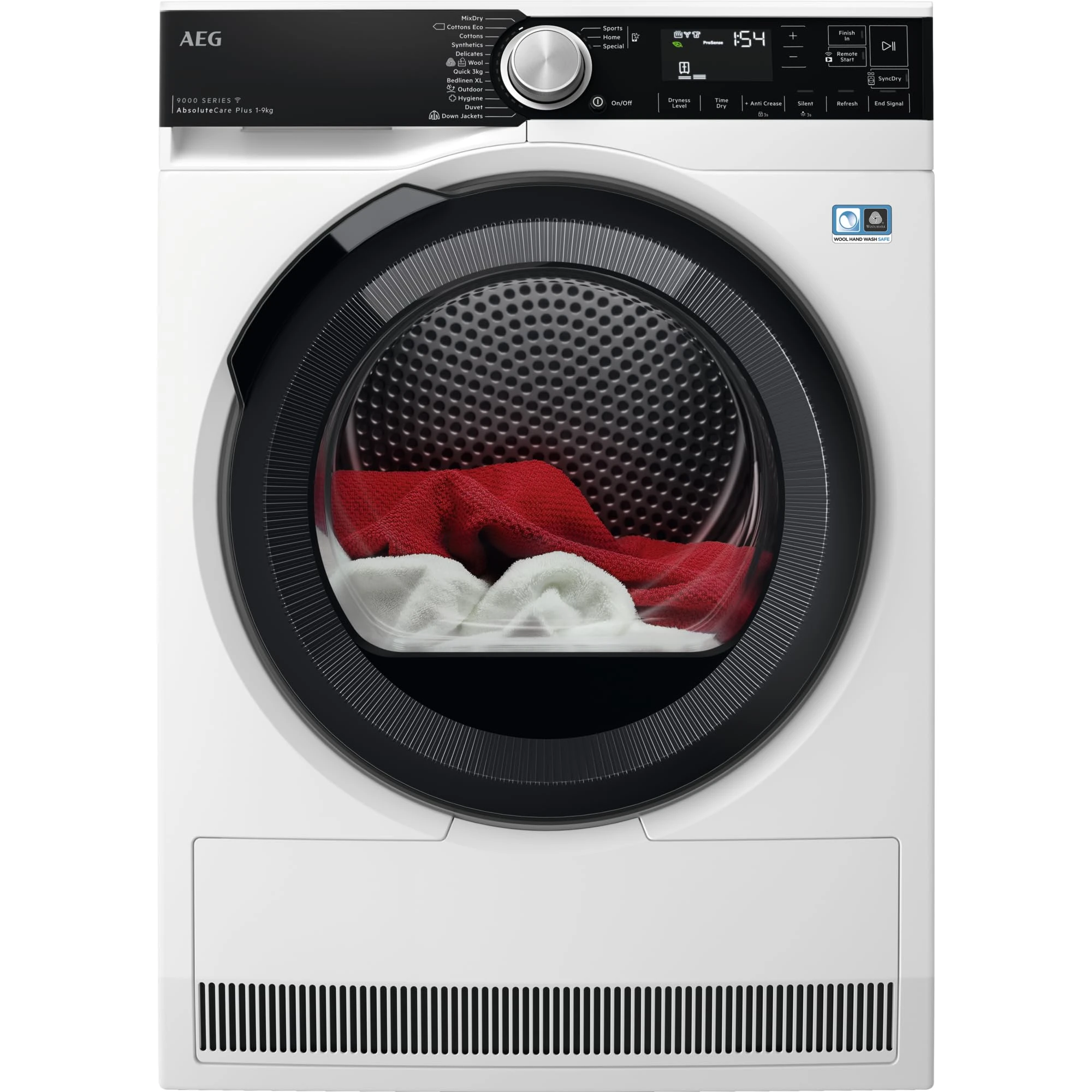 AEG 9000 Series Heat Pump Tumble Dryer TR959M6BC, 9kg Load, Freestanding 60 cm, AbsoluteCare Plus 3D SCan Technology Drying, Anti Crease, Low Energy Consumption, Energy Rating A+++, White