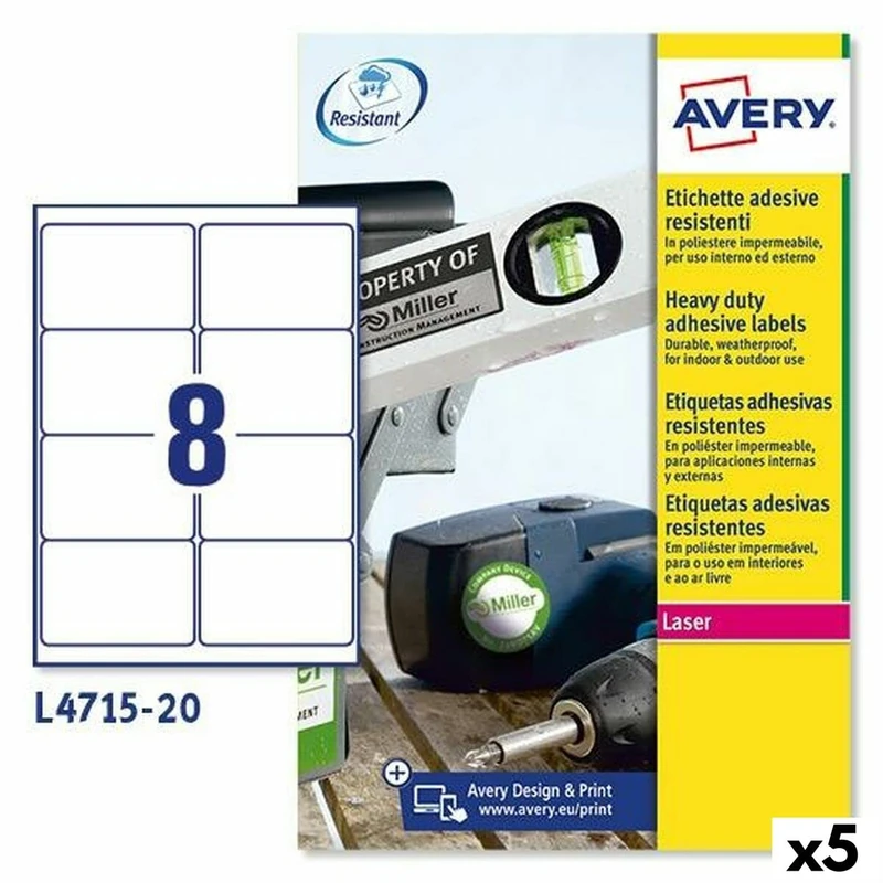 Avery Printer Labels L4515 99 x 67.8 mm White 20 Sheets (Pack of 5)